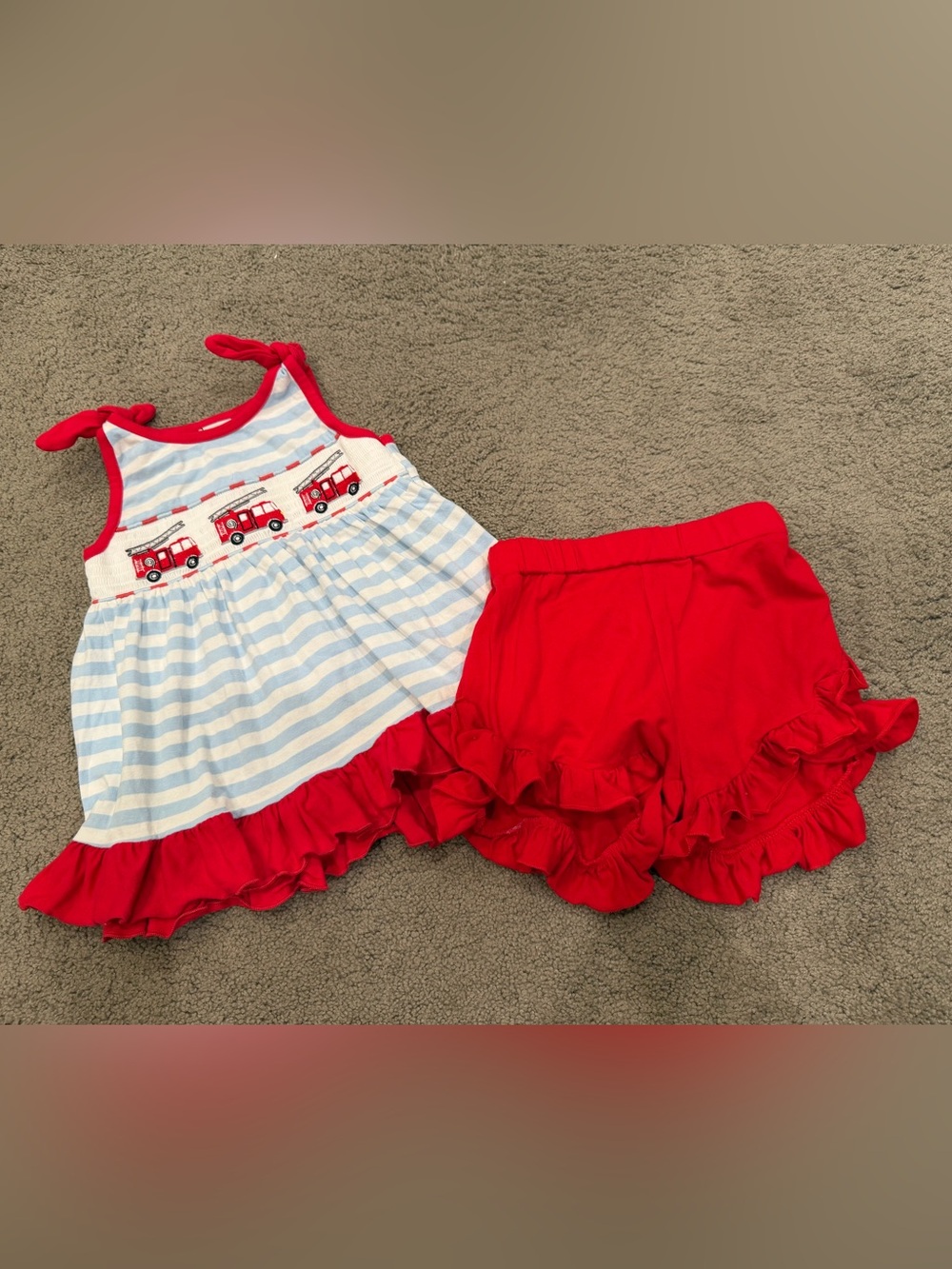 Smocked Fire Trucks Shorts Set